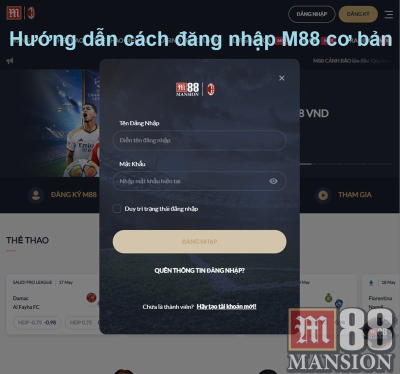 Thao tác Đăng nhập M88 đơn giản